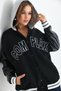 Unisex Complex Embroidered Sleeve Detail Hooded College Jacket - black - 5