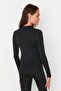 Siyah Vücuda Oturan Fermuarlı Dik Yaka Örme Spor Ceket/Sweatshirt TWOAW23BZ00592 - 5