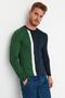 Green Slim Fit Cotton Crew Neck Paneled Knitwear Sweater Tmnaw21Kz0566 - 3