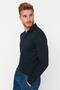 Lacivert Slim Fit Yünlü Polo Yaka Düğmeli Smart Triko Kazak TMNAW23KZ00238 - 3