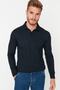 Lacivert Slim Fit Yünlü Polo Yaka Düğmeli Smart Triko Kazak TMNAW23KZ00238