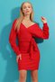 Women's Christmas Red Double Breasted Collar Bat Sleeve Waist Belted Camisole Dress ALC-X7623 - 3