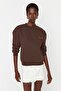 Brown Thick Fleece Inside Regular/Normal Fit Slogan Embroidered Knitted Sweatshirt TWOAW21SW1061 - 6