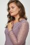 Large Size Women's Blouse with Embroidery Motif Detail on the Collar and Lace Sleeves - 3