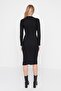 Black Body-Hugging Slit Crew Neck Midi Ribbed Stretchy Knitted Pencil Dress TWOAW21EL0135 - 10