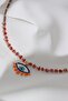 Colorful Enamel Eye End Red Bead Necklace - 2