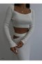 Top Long Sleeve Crop Bottom Low-Cut Slit Skirt Knitwear Set