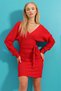Women's Christmas Red Double Breasted Collar Bat Sleeve Waist Belted Camisole Dress ALC-X7623 - 4