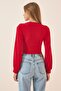 Women's Red Deep V-Neck Crop Sandy Knitted BF00050 - 4