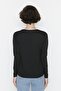 Siyah %100 Pamuk Uzun Kollu Bisiklet Yaka Regular/Normal Kalıp Basic Örme T-Shirt TWOAW21TS0098 - 8