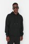 Black Oversize/Wide Cut Hooded Fleece Inside/Warm Floral Print Sweatshirt Tmnaw22Sw1651 - 2