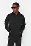 Black Oversize/Wide Cut Hooded Fleece Inside/Warm Floral Print Sweatshirt Tmnaw22Sw1651 - 5