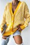 Women's Yellow Geometric Pattern Double Pocket Buttoned Loose Oversize Knitwear Long Cardigan - 3