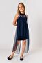 Girl's Navy Blue Tulle Cape Sleeveless Glitter Dress - 3