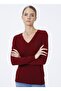 V-Neck Plain Red Women's Sweater Gtd02-bsk22