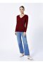 V-Neck Plain Red Women's Sweater Gtd02-bsk22 - 2