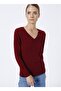 V-Neck Plain Red Women's Sweater Gtd02-bsk22 - 3