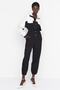 Black Color Blocked Gathered Waist Long Woven Jumpsuit TWOAW21TU0011