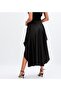 Women's Black Short Asymmetrical Slit Midi Viscose Basic Skirt with Elastic Waist