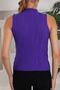 Women's Stand Collar Zero Sleeve Embossed Pattern Purple Knitwear Blouse - 3