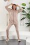Mink Brown Women's Sweatshirt Jogger Set with Hooded Zipper Pocket - 4