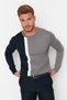 Navy Blue Slim Fit Cotton Crew Neck Color Block Knitwear Sweater Tmnaw21Kz0566