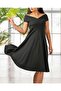 Off Shoulder Skirt Pleated Midi Length Crepe Fabric Dress - 5