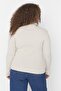 Beige High Neck Bodycone/Fitted Ribbed Knitted Plus Size Blouse Tbbaw23Af00003 - 5