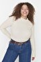 Beige High Neck Bodycone/Fitted Ribbed Knitted Plus Size Blouse Tbbaw23Af00003