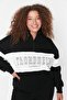 Black Color Blocked Zippered Stand Collar Thick Raised Knitted Sweatshirt TBBAW23AO00073