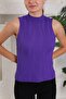 Women's Stand Collar Zero Sleeve Embossed Pattern Purple Knitwear Blouse