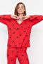 Kırmızı %100 Pamuklu Kalpli Örme Pijama Takımı THMAW21PT0548 - 7