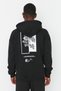Black Oversize/Wide Cut Hooded Fleece Inside/Warm Floral Print Sweatshirt Tmnaw22Sw1651
