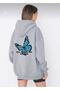 Oversize Blue Butterfly Printed Gray Zipper Cardigan - 2