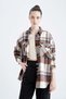 Relax Fit Plaid Patterned Recycled Flannel Lumberjack Shirt Tunic with Pocket Detail