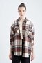 Relax Fit Plaid Patterned Recycled Flannel Lumberjack Shirt Tunic with Pocket Detail - 4