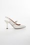 Women's Nude Open Back Jewelled Satin Evening Shoes - Heel 8.5 cm - 4