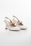 Women's Nude Open Back Jewelled Satin Evening Shoes - Heel 8.5 cm - 5