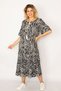 Women's Large Size Black Woven Viscose Fabric Skirt Tiered Sleeves Flounce Long Dress 65n34262