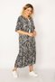 Women's Large Size Black Woven Viscose Fabric Skirt Tiered Sleeves Flounce Long Dress 65n34262 - 2