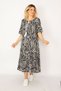 Women's Large Size Black Woven Viscose Fabric Skirt Tiered Sleeves Flounce Long Dress 65n34262 - 5