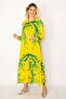 Women's Large Size Yellow Woven Viscose Fabric Hemline Tiered Long Sleeve Dress 65n34263 - 2