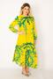Women's Large Size Yellow Woven Viscose Fabric Hemline Tiered Long Sleeve Dress 65n34263 - 5
