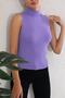 Women's Turtleneck Zero Sleeve Purple Knitwear Blouse - 2