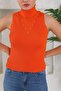 V-Neck Stoned Orange Knitwear Women's Blouse - Zero Sleeve - 2