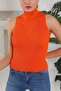 V-Neck Stoned Orange Knitwear Women's Blouse - Zero Sleeve - 3