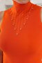 V-Neck Stoned Orange Knitwear Women's Blouse - Zero Sleeve - 4