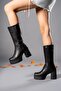 Black Skin Women's High Heeled Boots 0012690 - 2