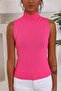 Women's Turtleneck Zero Sleeve Fuchsia Knitwear Blouse