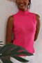 Women's Turtleneck Zero Sleeve Fuchsia Knitwear Blouse - 3